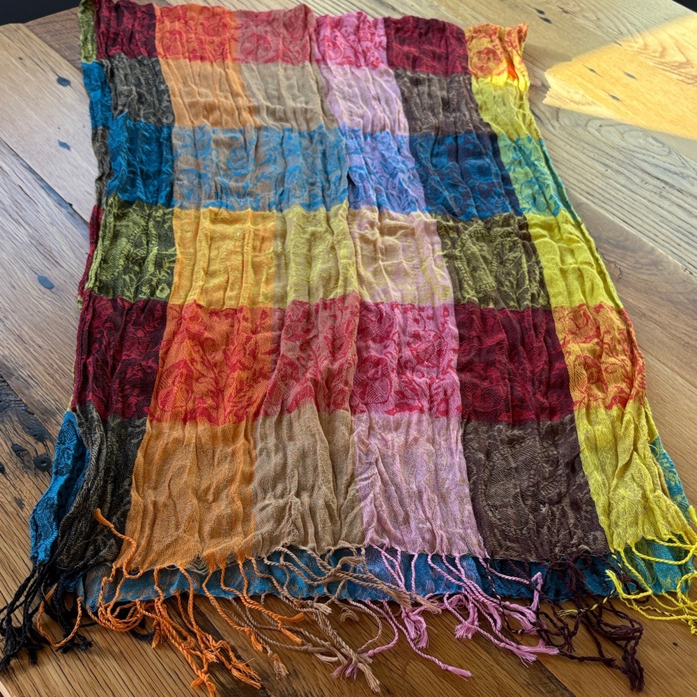 Colorful Patchwork Scarf with fringe - OS